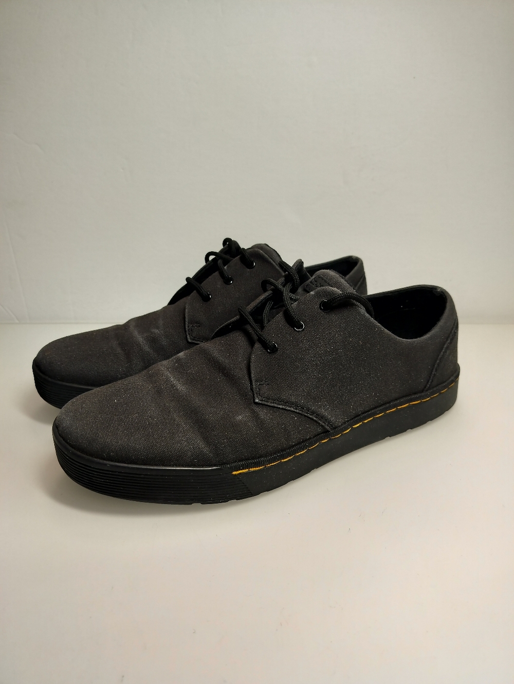 Dr. Martens Cairo Lo Men's Black Canvas  Shoes with Yellow Stitching Size 12M